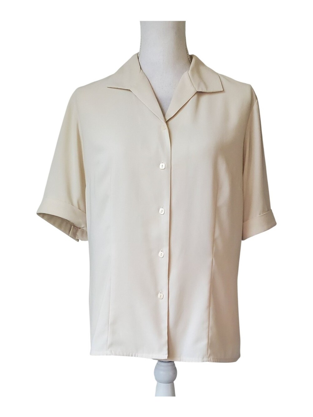 Laura Scott Women's Ivory Button Front Collared Blouse Short Sleeve Size 12